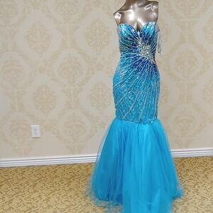 open lace back dress Sheer-Waist Long Metallic Lace Prom Dress main image 0